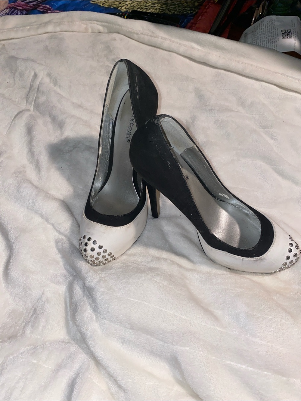 Black & White with small studded toe Women's High Heel Pumps